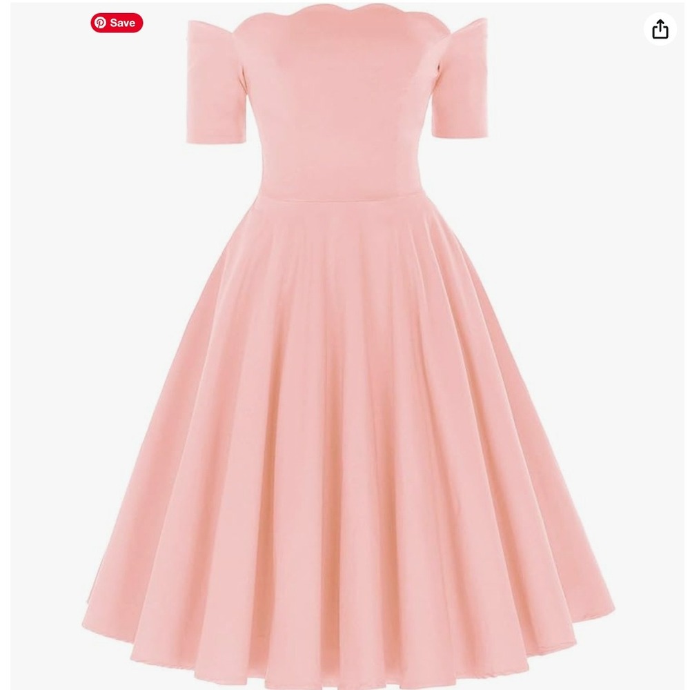 Pink Fit and Flare Scallop Short Sleeve Dress Smocked back XL‎